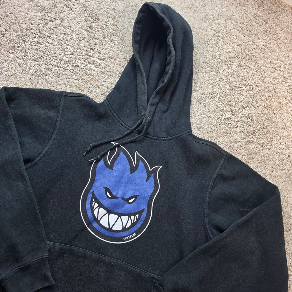 Spitfire Bighead Hoodie Mens Small Black Blue Sweatshirt Skate Streetwear Y2K